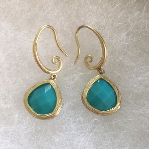 Gold tone and turquoise drop earrings